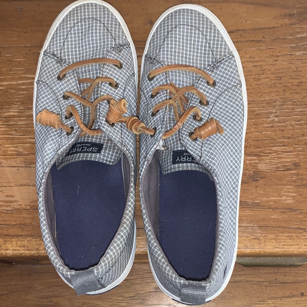 Sperry Women's Grey Plaid Casual Sneaker with Tan Laces